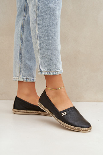 Elegantiško stiliaus Odinės espadrilės  Zazoo 10177 Juodos spalvos