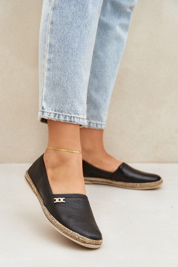 Elegantiško stiliaus Odinės espadrilės  Zazoo 10177 Juodos spalvos 2