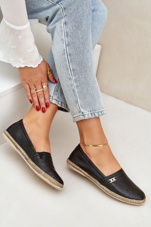 Elegantiško stiliaus Odinės espadrilės  Zazoo 10177 Juodos spalvos