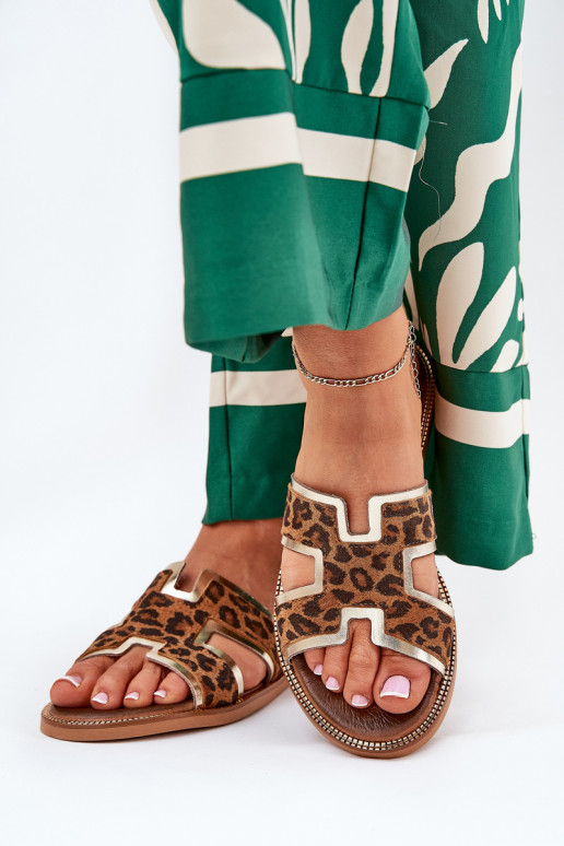   lygiapadžiai Šlepetės su leopardo kailio raštais Zazoo 40383 rudos spalvos