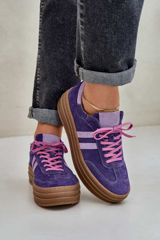 Zazoo N1068S4 zomšiniai sportinio modelio batai su platforma tamsiai violetinės spalvos
