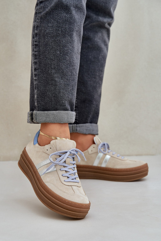 Zazoo N1068S4 Zomšiniai  modelio batai su platforma smėlio spalvos