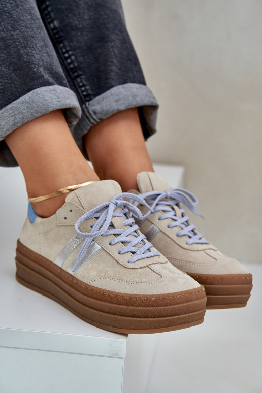 Zazoo N1068S4 Zomšiniai  modelio batai su platforma smėlio spalvos