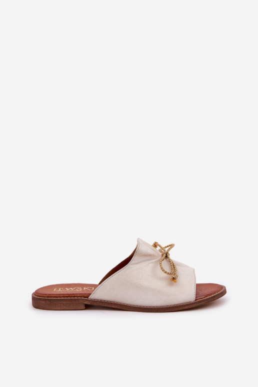   lygiapadžiai Elegantiško stiliaus Šlepetės su kaspinais  3572 aukso spalvos Przecierany