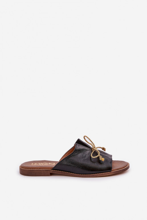   lygiapadžiai Elegantiško stiliaus Šlepetės su kaspinais  3572 Juodos spalvos