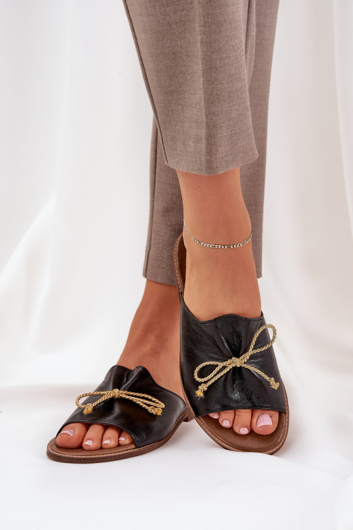   lygiapadžiai Elegantiško stiliaus Šlepetės su kaspinais  3572 Juodos spalvos