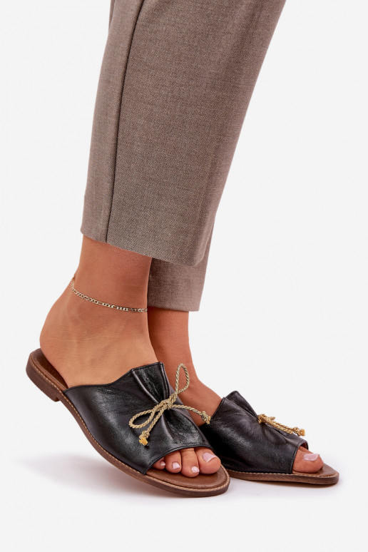   lygiapadžiai Elegantiško stiliaus Šlepetės su kaspinais  3572 Juodos spalvos