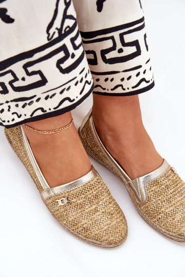 Elegantiško stiliaus Odinės espadrilės  Zazoo 10178 smėlio spalvos-aukso spalvos