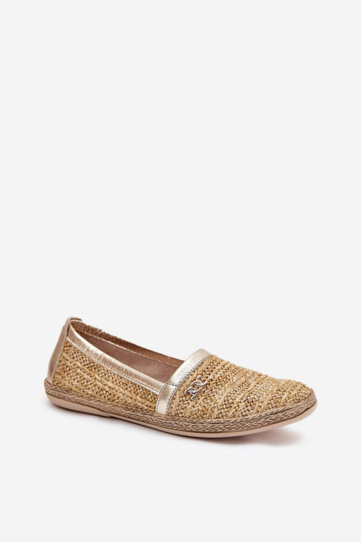 Elegantiško stiliaus Odinės espadrilės  Zazoo 10178 smėlio spalvos-aukso spalvos