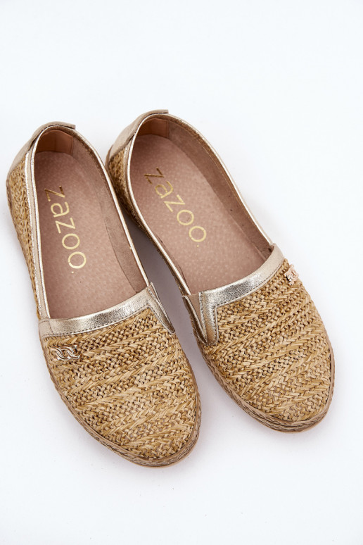 Elegantiško stiliaus Odinės espadrilės  Zazoo 10178 smėlio spalvos-aukso spalvos