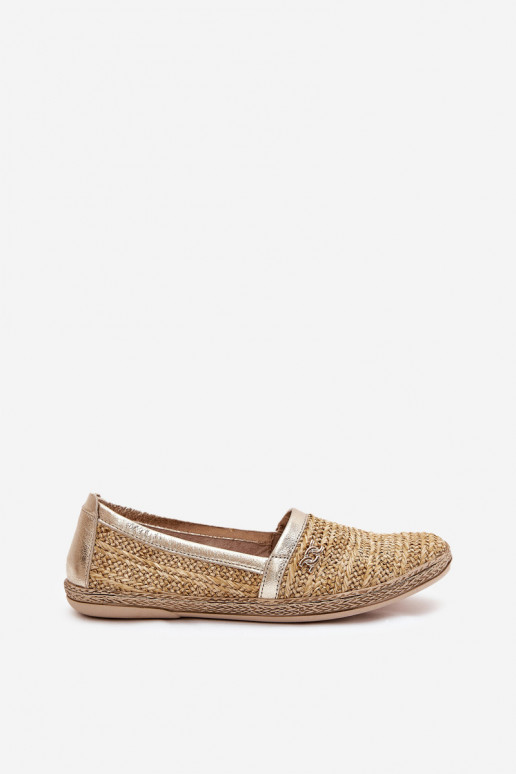 Elegantiško stiliaus Odinės espadrilės  Zazoo 10178 smėlio spalvos-aukso spalvos