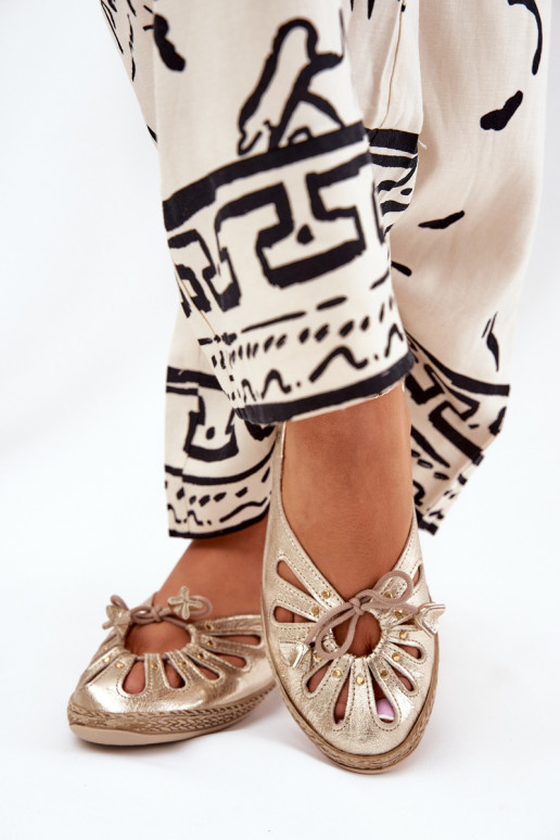 lygiapadžiai Balerinos Z Naturalnej Skóry Zazoo 10179 aukso spalvos