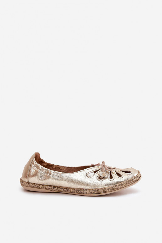 lygiapadžiai Balerinos Z Naturalnej Skóry Zazoo 10179 aukso spalvos