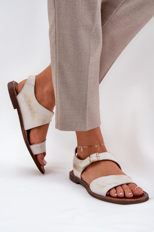   Lygiapadės basutės moterims Zazoo 3014 aukso spalvos Przecierany