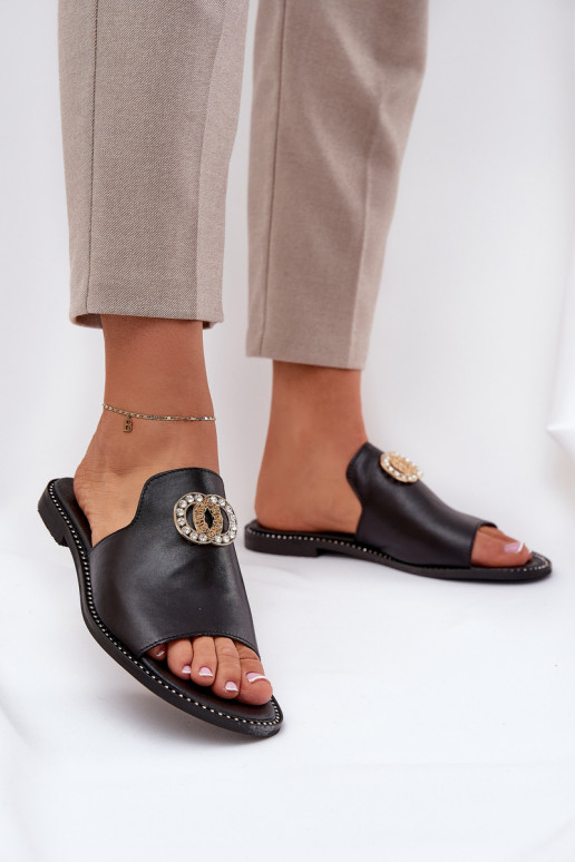 Elegantiško stiliaus Šlepetės  su ornamentais Zazoo 3008 Juodos spalvos