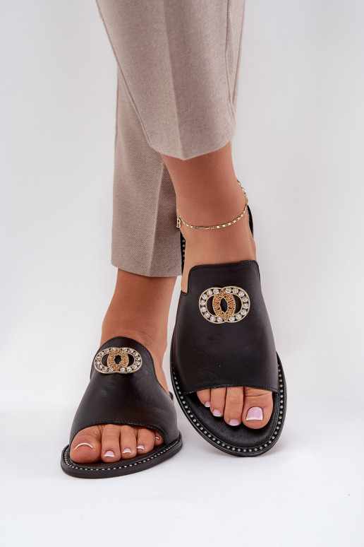 Elegantiško stiliaus Šlepetės  su ornamentais Zazoo 3008 Juodos spalvos