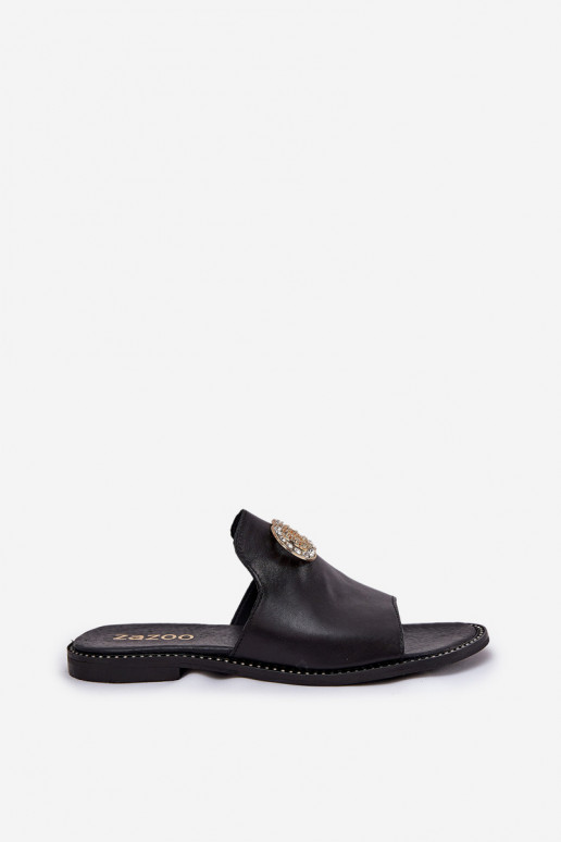Elegantiško stiliaus Šlepetės  su ornamentais Zazoo 3008 Juodos spalvos