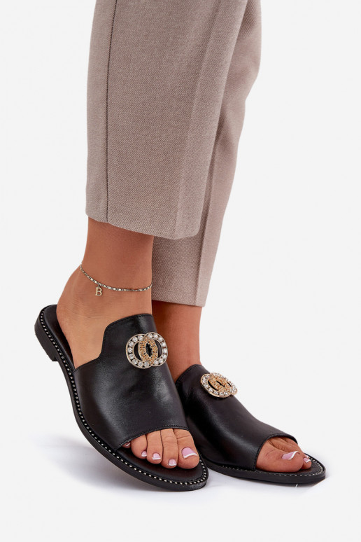 Elegantiško stiliaus Šlepetės  su ornamentais Zazoo 3008 Juodos spalvos