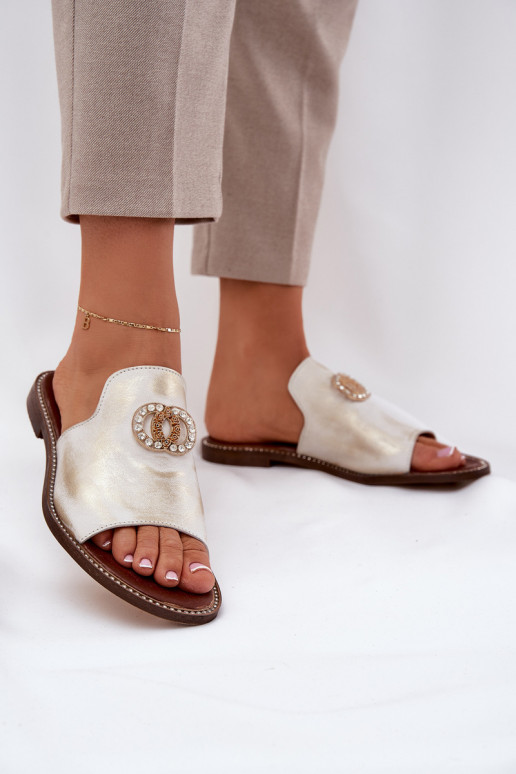 Elegantiško stiliaus Šlepetės  su ornamentais Zazoo 3008 aukso spalvos Przecierany