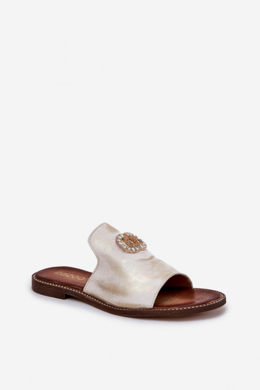 Elegantiško stiliaus Šlepetės  su ornamentais Zazoo 3008 aukso spalvos Przecierany