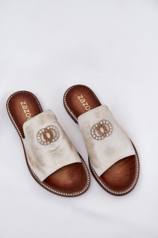 Elegantiško stiliaus Šlepetės  su ornamentais Zazoo 3008 aukso spalvos Przecierany