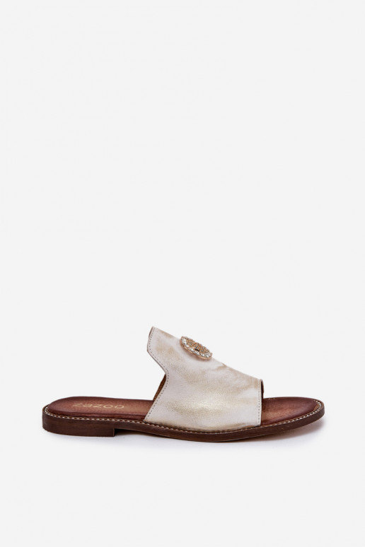 Elegantiško stiliaus Šlepetės  su ornamentais Zazoo 3008 aukso spalvos Przecierany