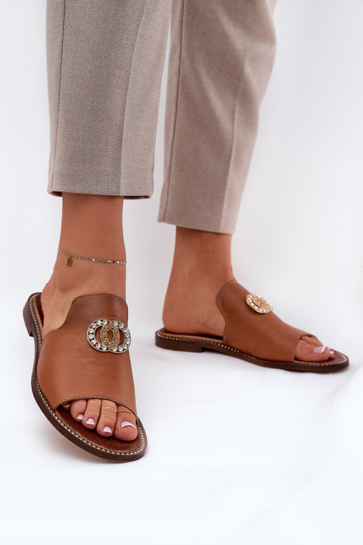 Elegantiško stiliaus Šlepetės  su ornamentais Zazoo 3008 Camel