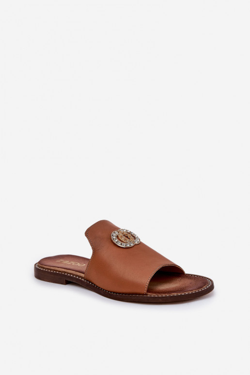 Elegantiško stiliaus Šlepetės  su ornamentais Zazoo 3008 Camel