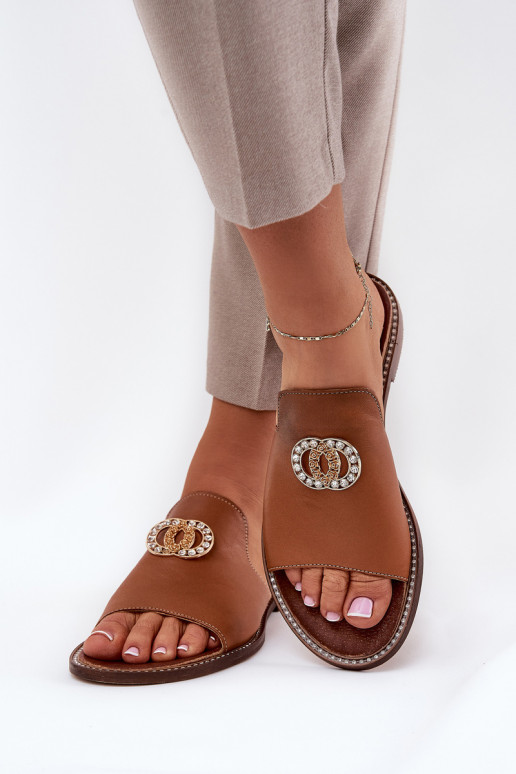 Elegantiško stiliaus Šlepetės  su ornamentais Zazoo 3008 Camel