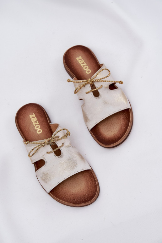 Šlepetės  su plačiais kulniukais Zazoo 3022 aukso spalvos Przecierany