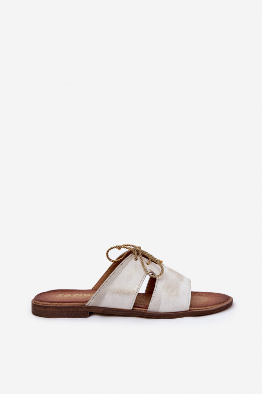 Šlepetės  su plačiais kulniukais Zazoo 3022 aukso spalvos Przecierany