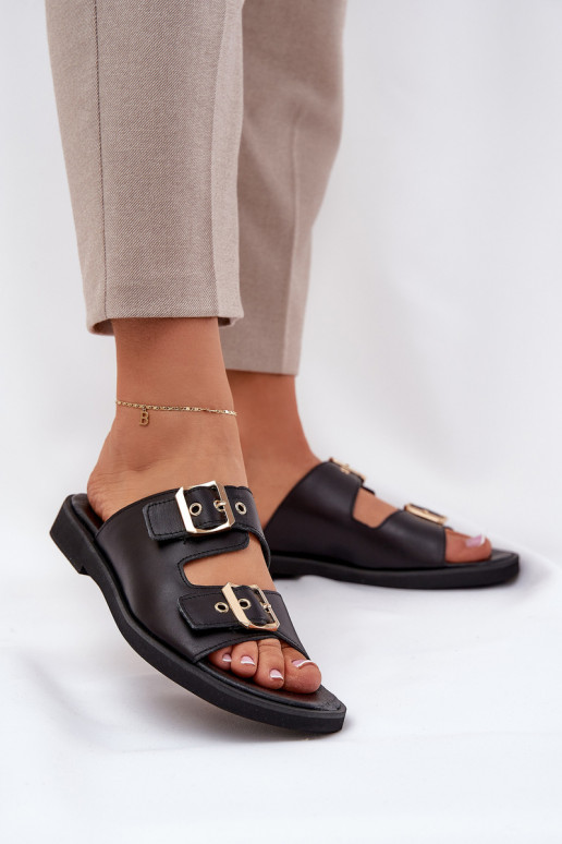   lygiapadžiai Šlepetės su sagtimis Zazoo 3020 Juodos spalvos