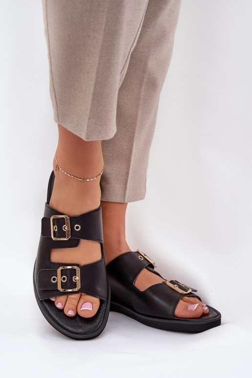   lygiapadžiai Šlepetės su sagtimis Zazoo 3020 Juodos spalvos