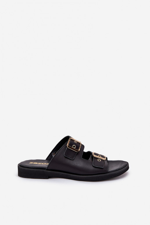   lygiapadžiai Šlepetės su sagtimis Zazoo 3020 Juodos spalvos