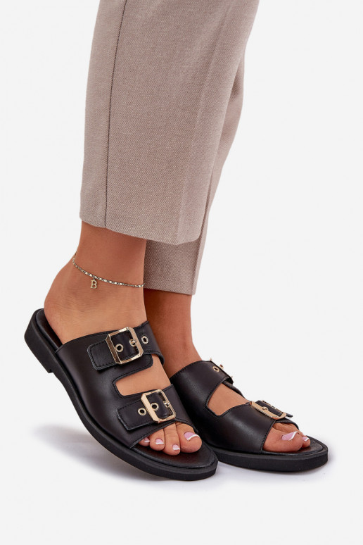   lygiapadžiai Šlepetės su sagtimis Zazoo 3020 Juodos spalvos