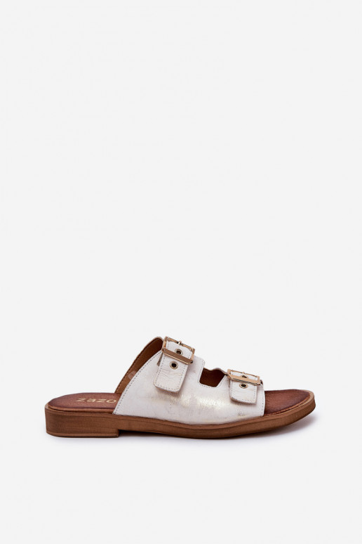   lygiapadžiai Šlepetės su sagtimis Zazoo 3020 aukso spalvos Przecierany