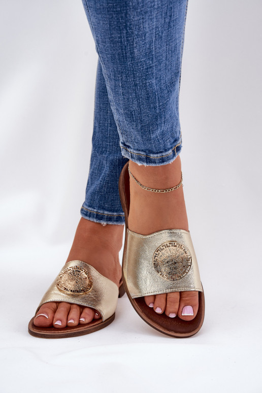 Zazoo 2938 Šlepetės su plačiais kulniukais su ornamentais aukso spalvos