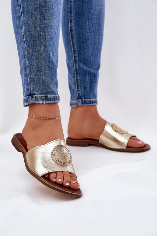 Zazoo 2938 Šlepetės su plačiais kulniukais su ornamentais aukso spalvos