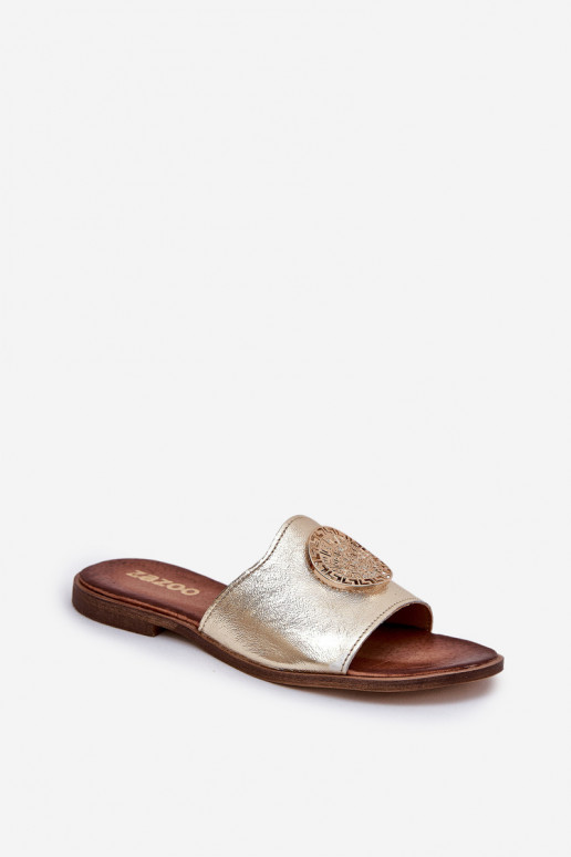Zazoo 2938 Šlepetės su plačiais kulniukais su ornamentais aukso spalvos