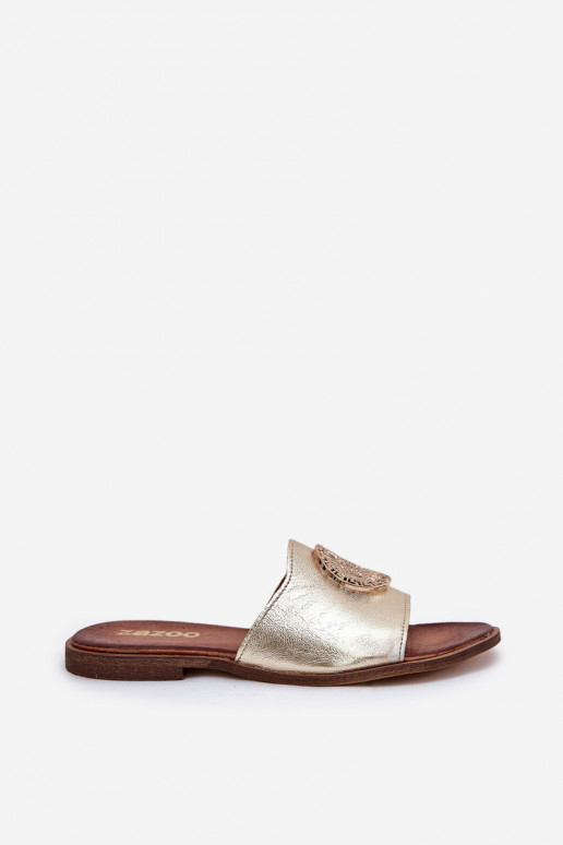 Zazoo 2938 Šlepetės su plačiais kulniukais su ornamentais aukso spalvos