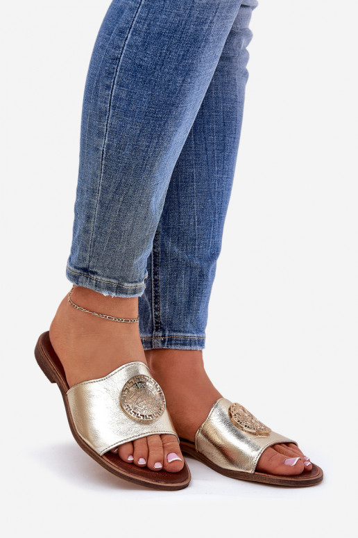 Zazoo 2938 Šlepetės su plačiais kulniukais su ornamentais aukso spalvos