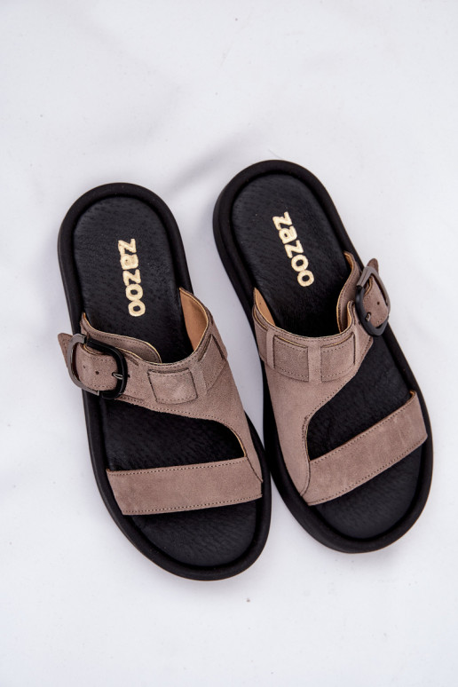 Moteriškos zomšinės šlepetės su platforma Zazoo 3024 rudos spalvos