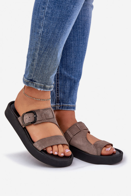 Moteriškos zomšinės šlepetės su platforma Zazoo 3024 rudos spalvos