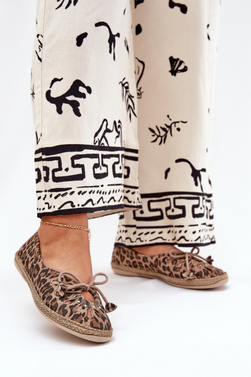 lygiapadžiai Balerinos Z Naturalnej Skóry su leopardo kailio raštais Zazoo 10179 rudos spalvos