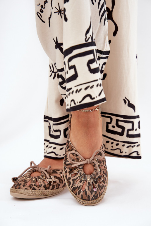 lygiapadžiai Balerinos Z Naturalnej Skóry su leopardo kailio raštais Zazoo 10179 rudos spalvos