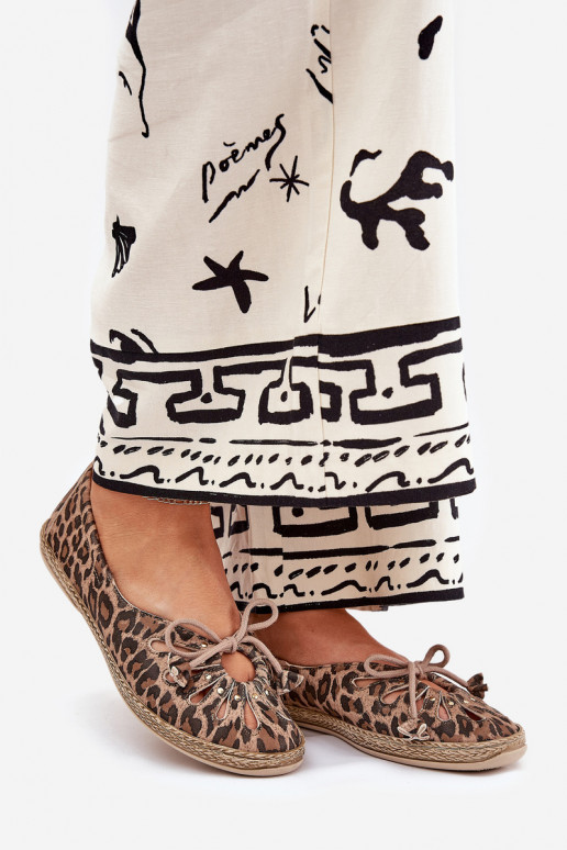 lygiapadžiai Balerinos Z Naturalnej Skóry su leopardo kailio raštais Zazoo 10179 rudos spalvos