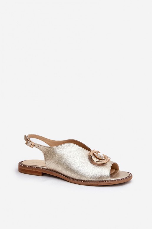 Moteriškos basutės su plačiais kulniukais su ornamentais Laura Messi 2865 aukso spalvos