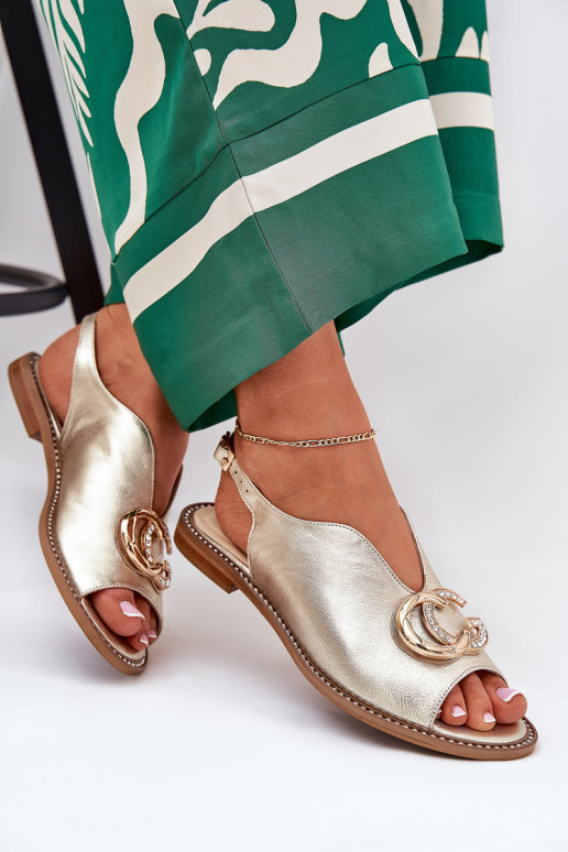 Moteriškos basutės su plačiais kulniukais su ornamentais Laura Messi 2865 aukso spalvos