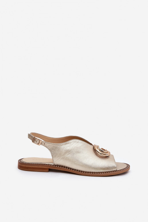 Moteriškos basutės su plačiais kulniukais su ornamentais Laura Messi 2865 aukso spalvos