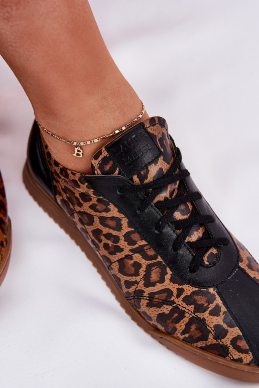 Odiniai moteriški sportiniai bateliai su leopardo kailio raštais Laura Messi 2935 rudos spalvos